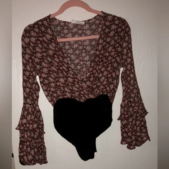 NWOT Brown Floral Bodysuit - Picture 1 of 3